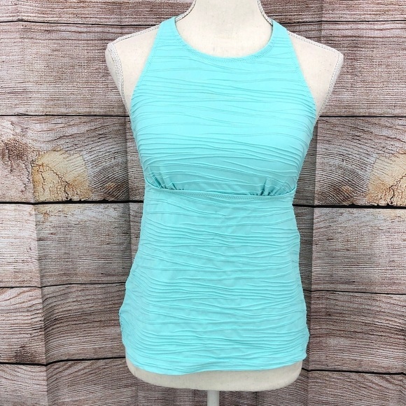 Lands' End Clear Aqua Textured High Neck Tankini Top Size 6 - Picture 1 of 10